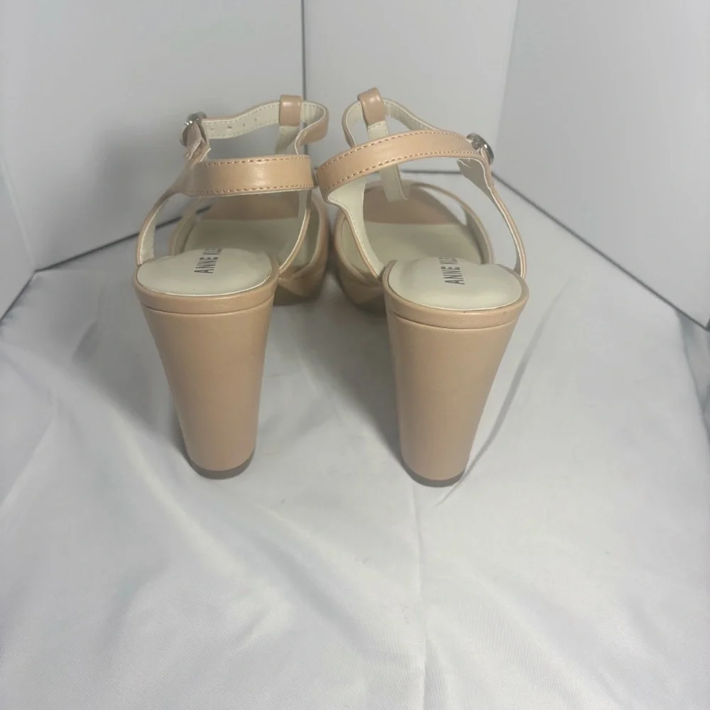 Anne Klein Tan Heels with Ankle Strap and Block Heel worn twice